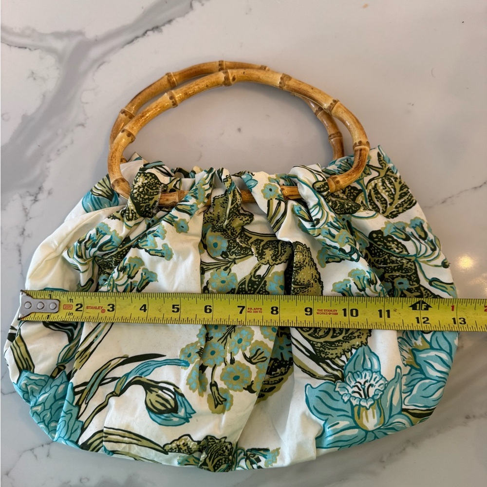 LOFT Ann Taylor EUC Floral Blue and Green Bag with Bamboo Handle - Picture 3 of 5